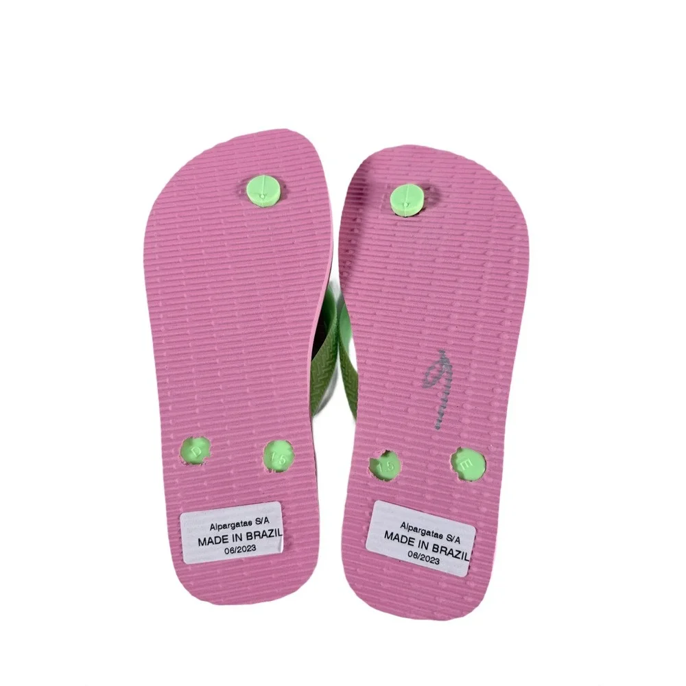 Havaianas Pink Lemonade Flip‎ Flops Sandals Girls Size 2Y Sloth Leopard Jungle